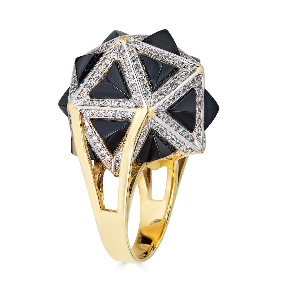 Icoso White Diamond Black Sapphire Pyramids Gold Ring - John Brevard
