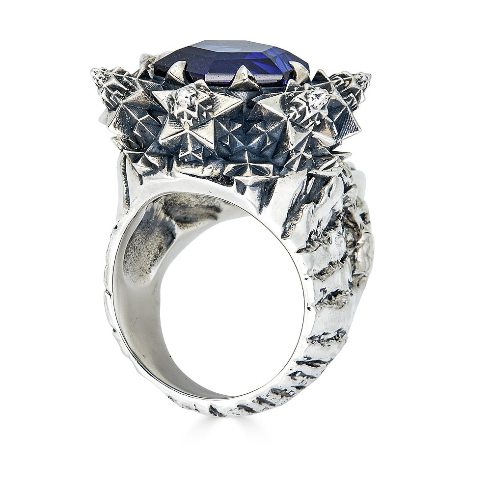 Deep Blue Sapphire Momento Mori Skull Ring - John Brevard