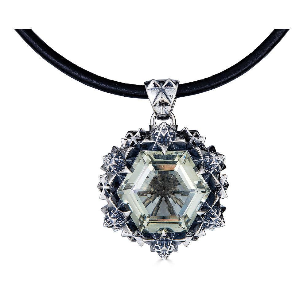 Thoscene Green Amethyst Silver Joy Pendant Necklace - John Brevard