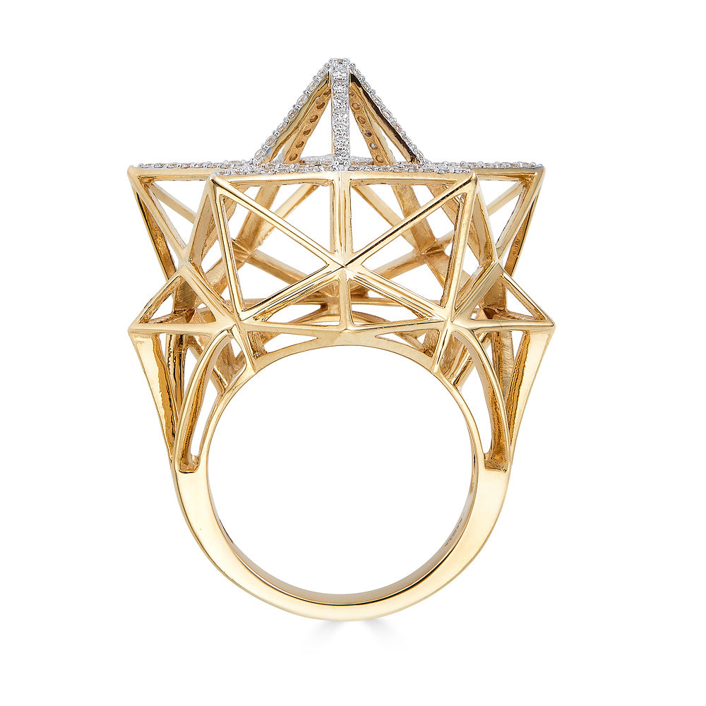 Framework Star Partial Diamond Pave Gold Ring - John Brevard