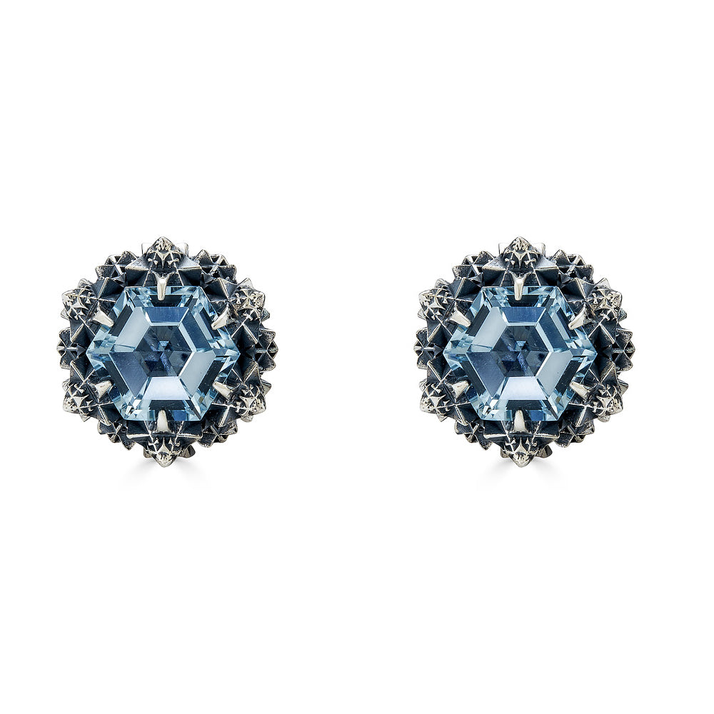 Thoscene Aquamarine Silver Peace Earrings - John Brevard