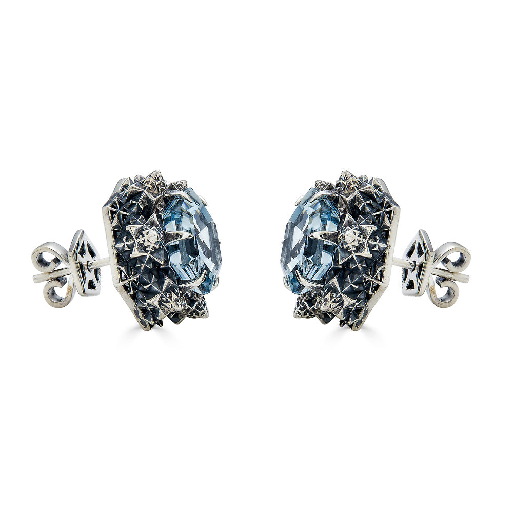 Thoscene Aquamarine Silver Peace Earrings - John Brevard