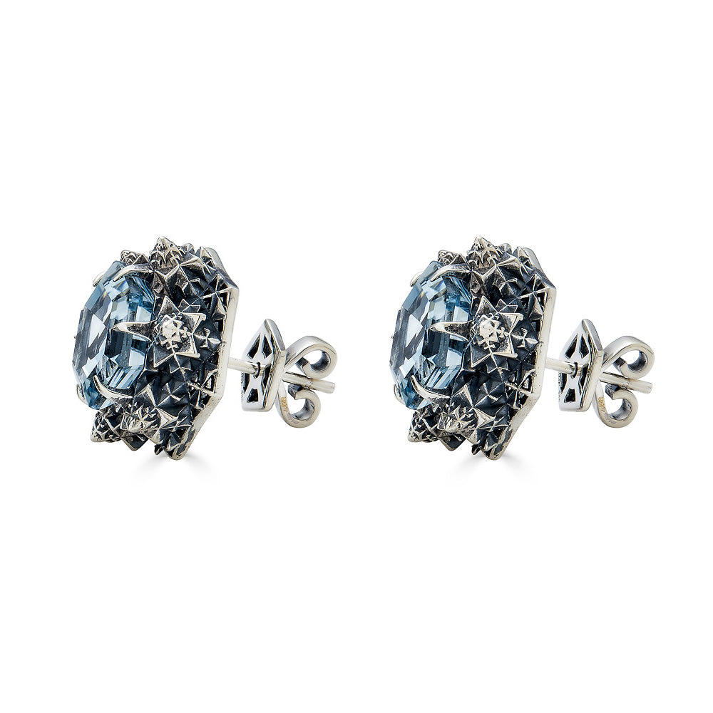 Thoscene Aquamarine Silver Peace Earrings - John Brevard