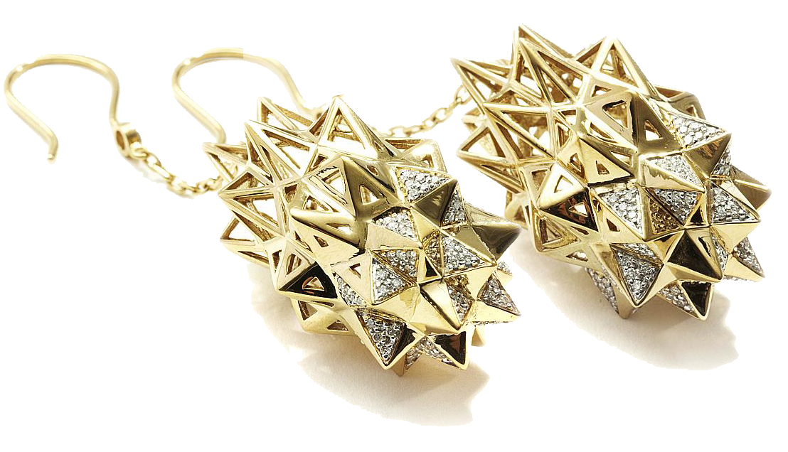 Stellated Diamond Gold Dangle Earrings - John Brevard